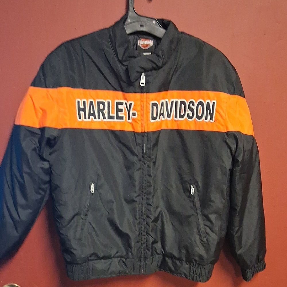 Harley-Davidson Black Racing Jacket with Orange Stripe, Youth Medium Size 12-14